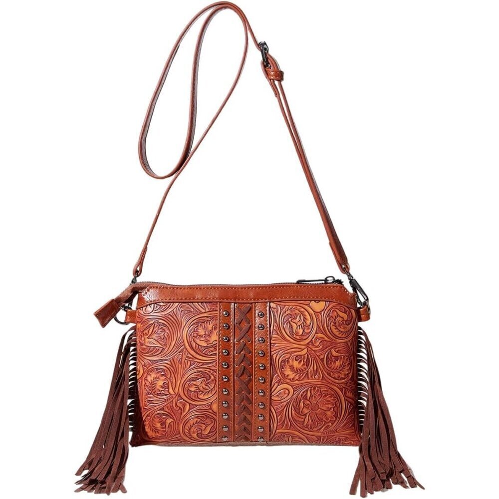 Women's PU Leather Crossbody Bag Fringe Tassel Shoulder Purse Western Stylish - Picture 1 of 6